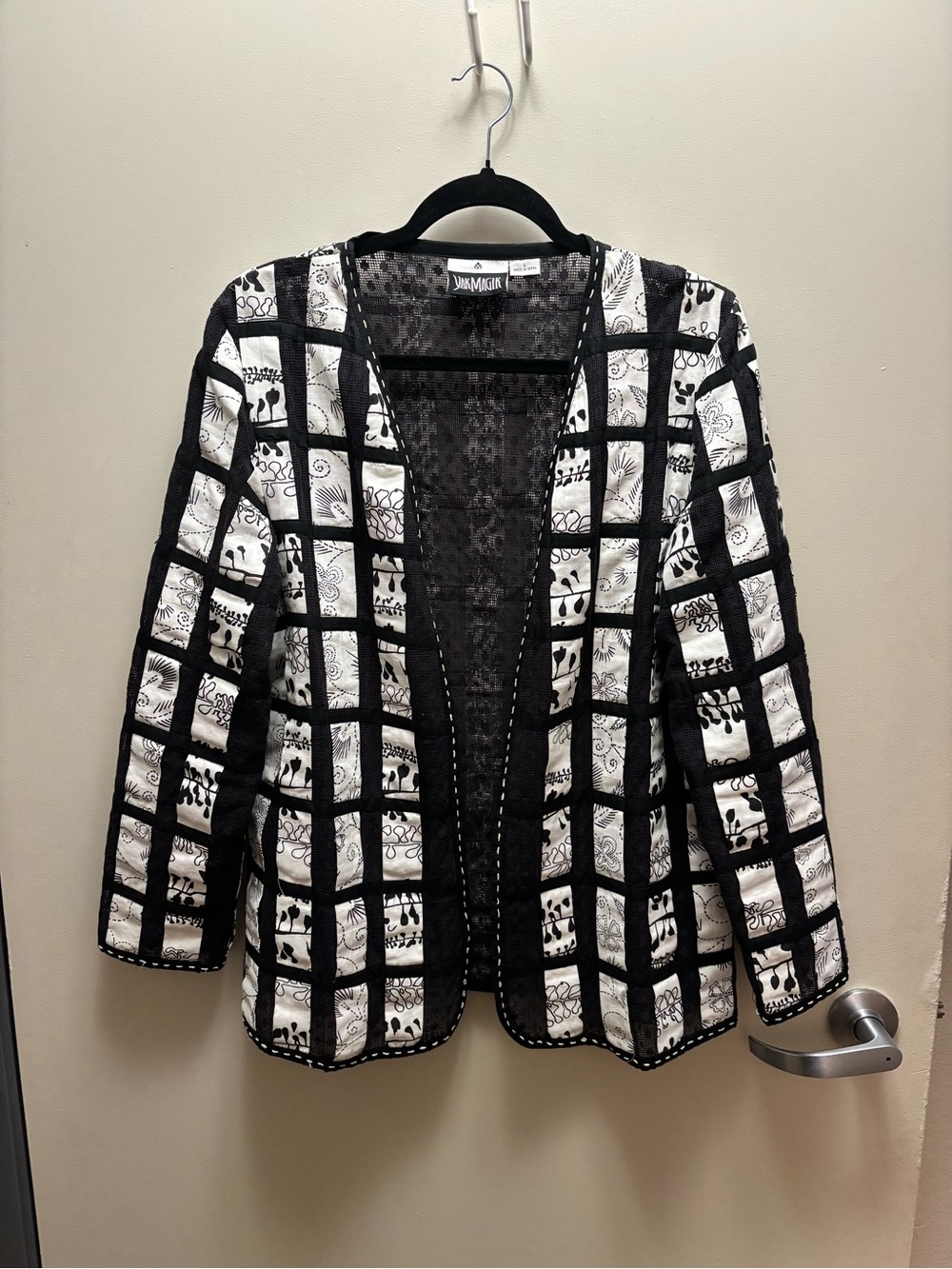 Structured Black & White Patchwork Blazer size L